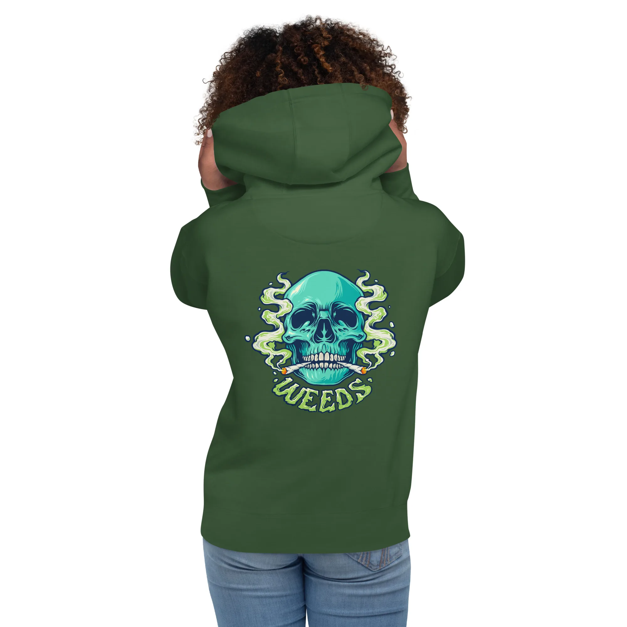 Skull Smoking Weed - Backside Printed - Unisex Hoodie - Image 2
